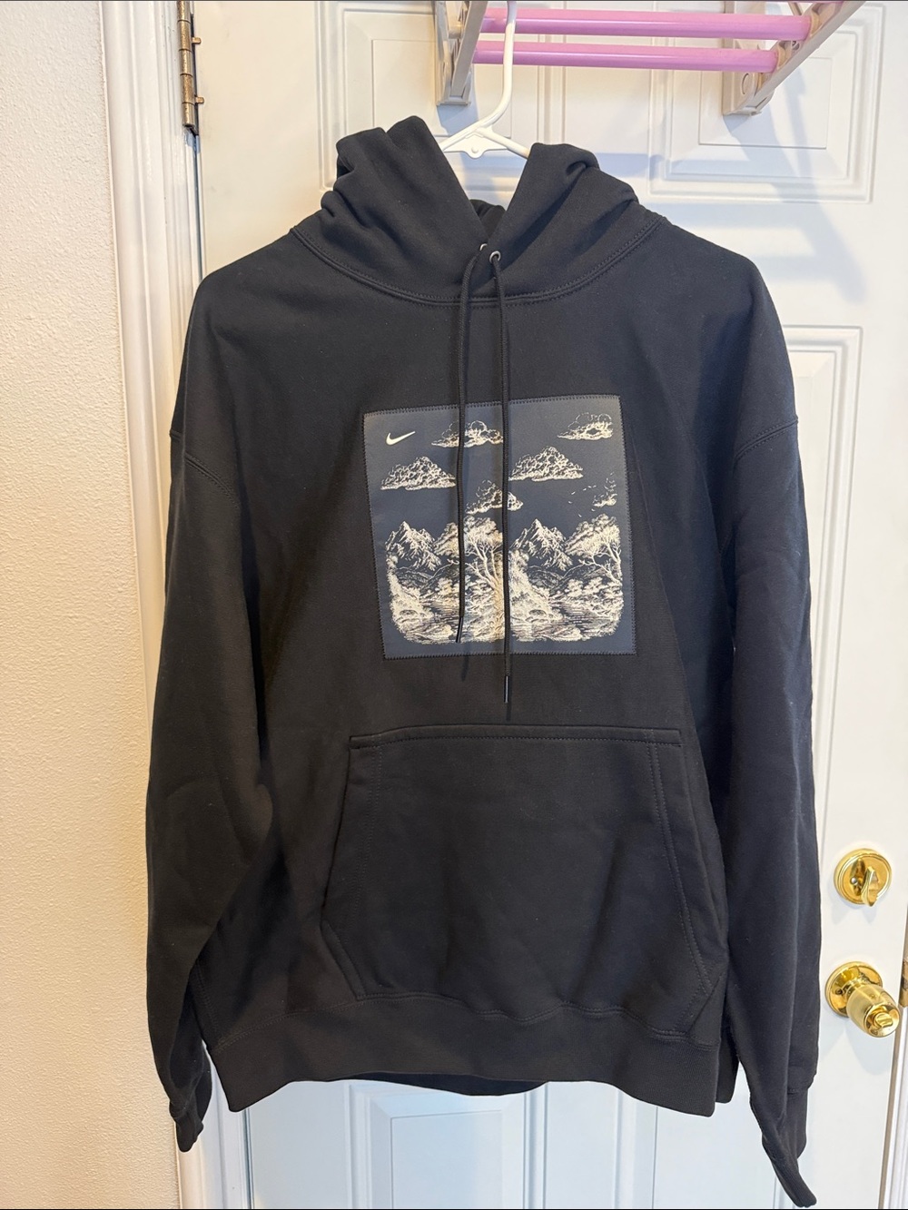 Nike Black Hoodie with White Mountain Graphic